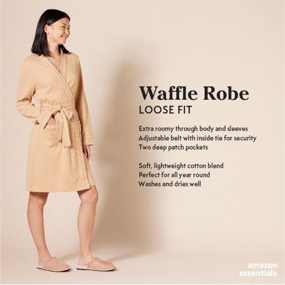 Amazon Essentials Beige Waffle Robe - Picture 2 of 6